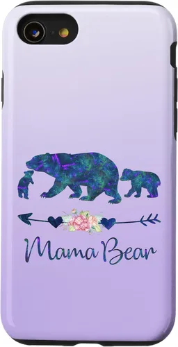 Miniatura 18 de Teal Blue Purple Floral Mama Bear and Two Cubs Silver Purple Case for iPhone 17
