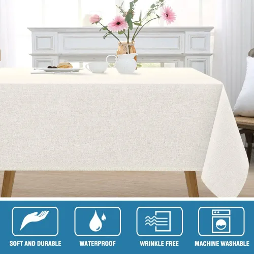 Miniatura 2 de H.VERSAILTEX Mantel de Lino Texturizado 60 x 84 pulgadas Impermeable Mantel Decorativo Antiderrames con Aspecto de Lino para Mesa de Fiesta Tela