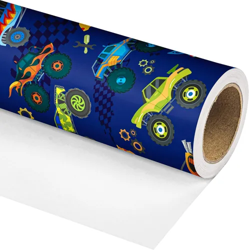 Miniatura 14 de Dtiafu Papel de regalo para baby shower para bebé niño – 12 hojas de papel de regalo azul bebé con patrón de oso estrella, pastel, luna y dulces
