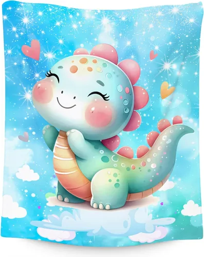 Manta de dinosaurio para niñas, bonita manta para niños, manta de forro polar cómoda de franela para sofá, 40 x 50 pulgadas Azul