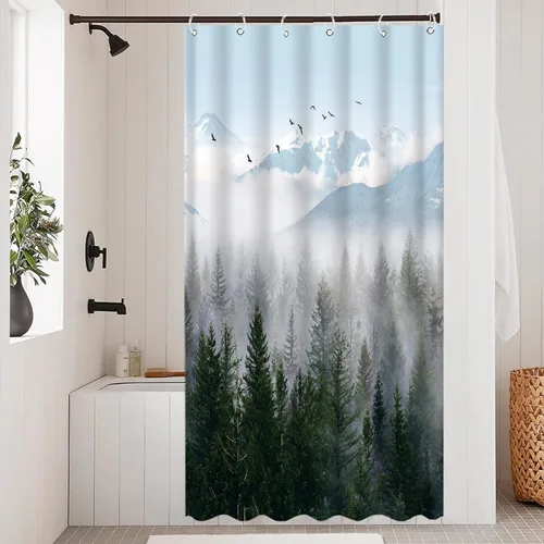 Miniatura 11 de Juego de cortinas de ducha con diseño de hongos y mariposas florales negras y rojas, tela impermeable, cortinas de ducha para baño, decoración