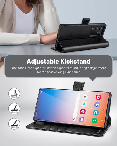 Miniatura 4 de OCASE Funda compatible con Galaxy S23 Ultra 5G, funda de piel sintética con tapa y soporte para tarjetas con bloqueo RFID