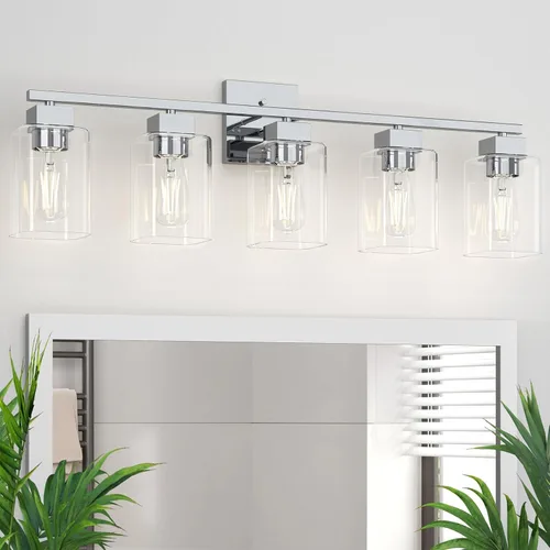 Miniatura 12 de Lámpara de tocador de baño de níquel cepillado, diseño cuadrado de 3 luces, certificación UL y luces cuadradas para baño sobre el espejo