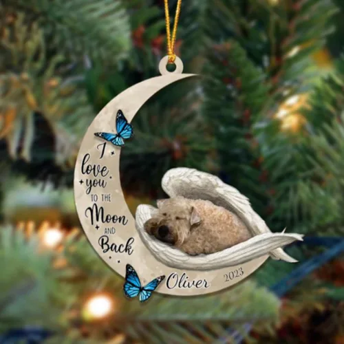 Miniatura 4 de Adorno colgante personalizado de ángel durmiendo en la luna, perro sabueso afgano, nombre personalizado, acrílico impreso en 2D plano – cumpleaños