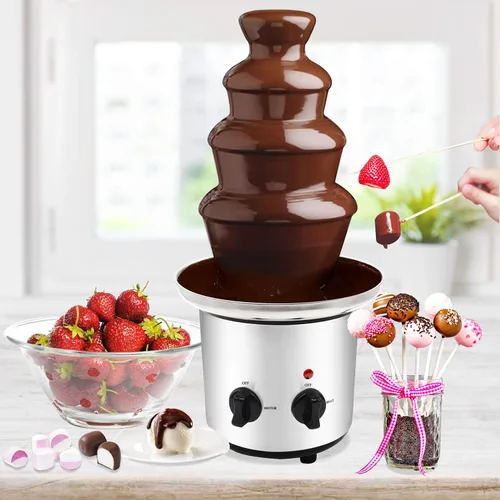 Miniatura 2 de Huanyu Fuente de fondue de chocolate de acero inoxidable pequeña torre de 4 niveles de altura 17.7 in para celebración/boda/cumpleaños/Navidad (220V)