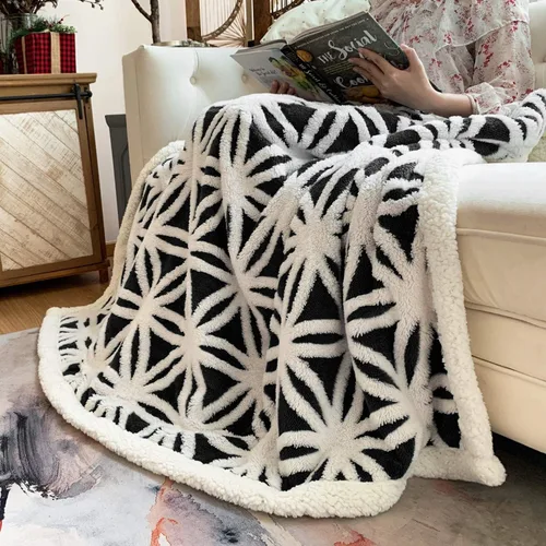Miniatura 6 de LOMAO – Manta de vellón sherpa, suave y mullida de doble faz para sillón, sofá o cama (negro, 51 x 63 pulgadas)