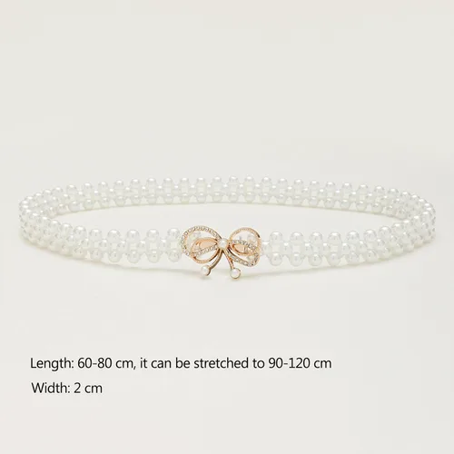 Miniatura 4 de Cinturón de cadena de cintura elástica con perlas de diamantes, Blanco