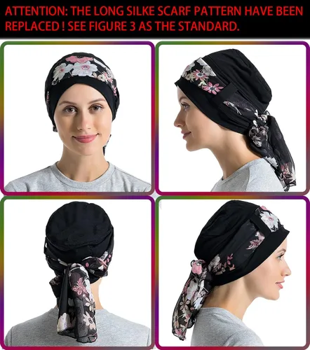 Miniatura 5 de Forro de algodón de bambú para mujer, con bufandas sedosas para el cáncer, pérdida de cabello, gorras de sueño