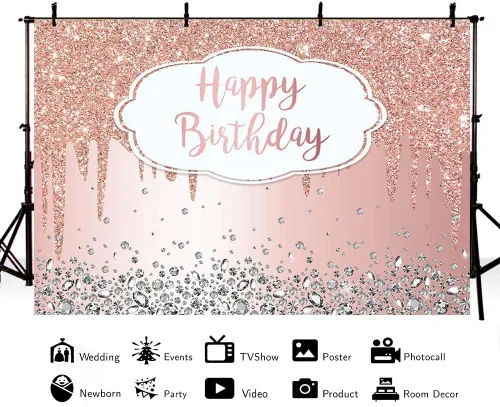 Miniatura 2 de AIBIIN Fondo rosa de 7 x 5 pies para fiesta de cumpleaños de niña, fondo de fotografía con purpurina, fondo de cristal de diamante, decoración