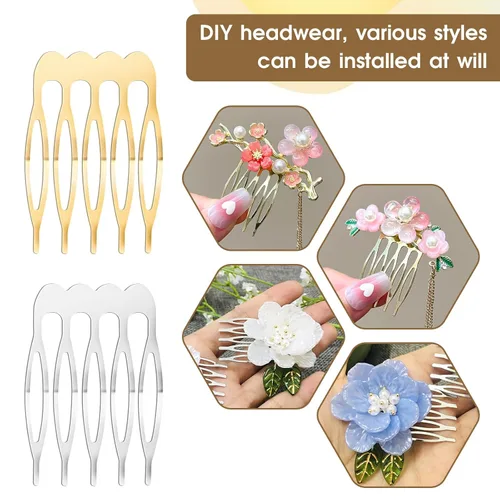 Miniatura 3 de 20 peines pequeños de dientes franceses para el cabello, color plateado y dorado, para cabello fino