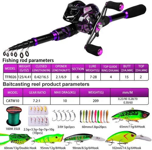Miniatura 4 de Combo de caña de pescar y carrete – Caña telescópica Spincast de 6.9 pies con combos de carrete de lanzamiento para zurdos – Juego de aparejos de R