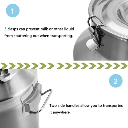 Miniatura 4 de Fulgutonit Lata de leche de 28L/7.8 galones de acero inoxidable 304 resistente para jarra de leche, cubo de vino, jarra de gran capacidad con tapa