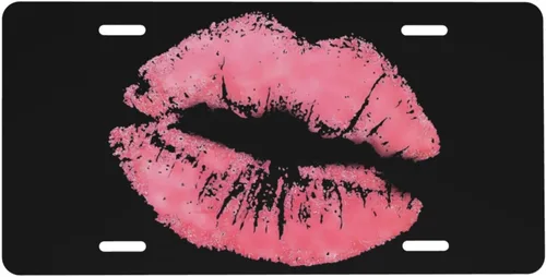 Vintage Kiss - Placa de matrícula de aluminio con diseño de labios rosados, cubierta de metal para placa frontal de automóvil, accesorio de