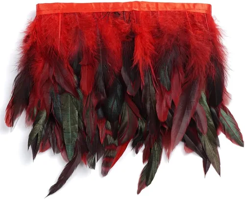 Miniatura 10 de Shekyeon Borde de flecos de plumas de gallo de 2 yardas para decoración de disfraces (negro)
