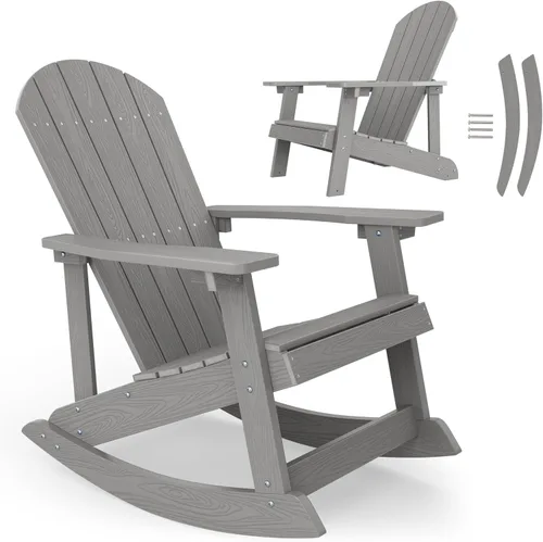 Miniatura 25 de YEFU Mecedora para exteriores, mecedora Adirondack, silla mecedora de patio con respaldo ancho, silla mecedora de gran tamaño con aspecto de madera