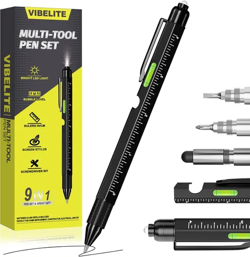 Miniatura 12 de Juego de bolígrafos multiherramienta 11 en 1 con LED, lápiz capacitivo, nivel, destornillador, cabeza plana, regla, regalos para hombres, él, papá