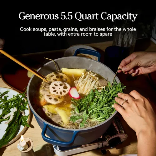Miniatura 6 de Our Place Perfect Pot Olla de cerámica de 5.5 cuartos de galón con tapa y espátula Utensilios de cocina patentados 8 en 1, antiadherentes, sin