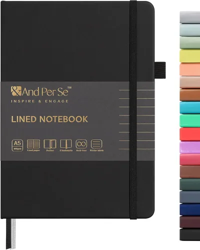 Miniatura 75 de &And Per Se - Cuaderno en blanco, 160 páginas, 5.7 x 8 pulgadas, cuaderno de rayas estrechas con papel grueso para escribir, cuaderno de tapa dura