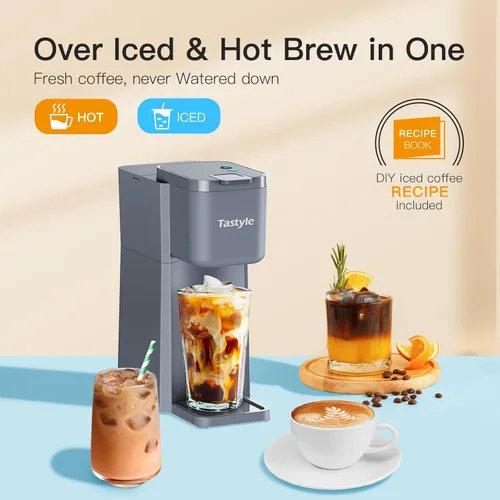 Miniatura 3 de Tastyle Mini Cafetera de Café Caliente y Helado de Una Sola Porción, para Cápsulas K y Molida, Tamaños de Preparación de 6 a 14 Onzas, con Libro