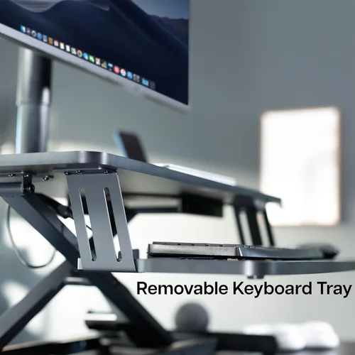 Miniatura 9 de VIVO 32 inch Electric Motor Desk Converter, Height Adjustable Riser, Sit to Stand Dual Monitor and Laptop Workstation with Wide Keyboard Tray