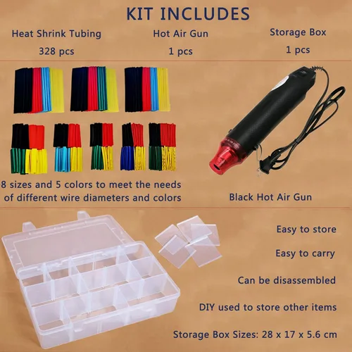 Miniatura 2 de Kit de tubos termorretráctiles + mini pistola de calor para tubos retráctiles, 328 tubos retráctiles de alambre 2:1 + pistola termorretráctil de 300