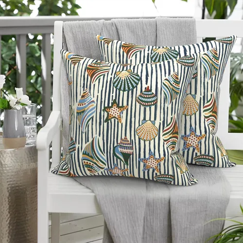 Miniatura 541 de Juego de 2 almohadas para exteriores de 16 x 16 pulgadas, repelentes al agua con interiores, para muebles de patio, hogar, jardín, geometría bohemia