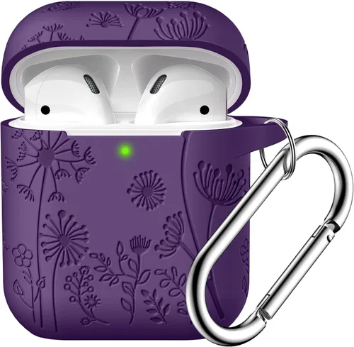 Miniatura 21 de Lerobo Funda protectora completa para AirPods de 2ª y 1ª generación, con grabado de flores, compatible con Apple AirPod, funda de carga con llavero