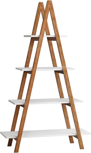 Miniatura 7 de Estantería de escalera blanca de 4 niveles, estantería de escalera de madera con marco en A, estantería moderna inclinada para sala de estar