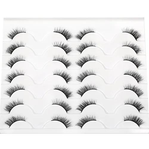 Miniatura 342 de Pooplunch - Pestañas postizas finas de visón sintético, estilo ojo de gato, naturales, cruzadas, tipo racimo, efecto 8D de volumen, tiras