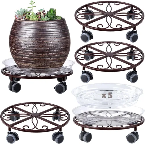 Miniatura 12 de Pack de 3 organizadores para plantas con ruedas de alta resistencia de 13.5 pulgadas, soporte metálico con ruedas, plataforma rodante para plantas