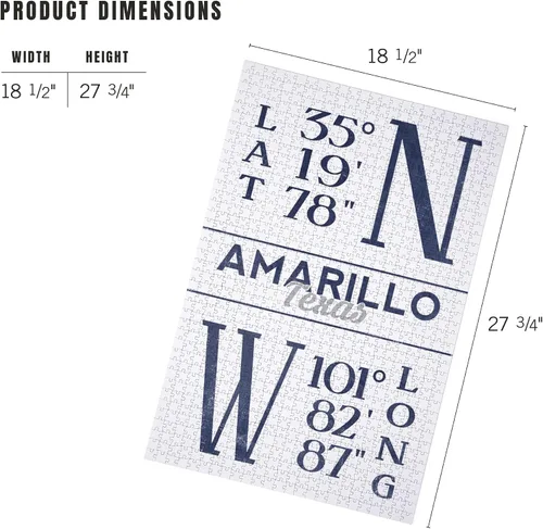 Miniatura 6 de Lantern Press Rompecabezas de 1000 piezas, Amarillo, Texas, latitud y longitud (azul)