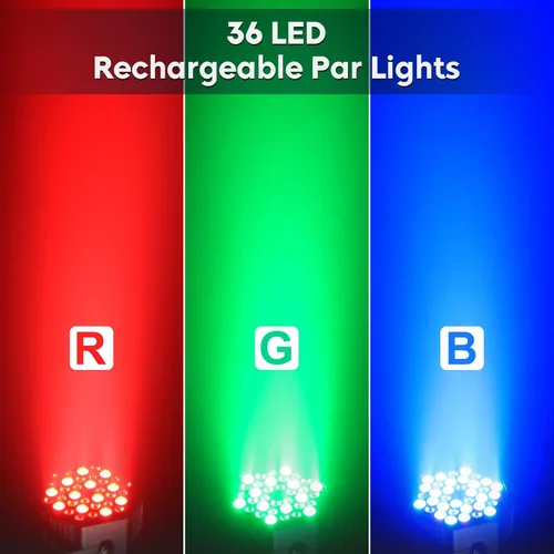 Miniatura 5 de HOLDLAMP Luces Par recargables de 36 W RGB alimentadas por batería, luces LED inalámbricas para DJ, activadas por sonido y control remoto para 1