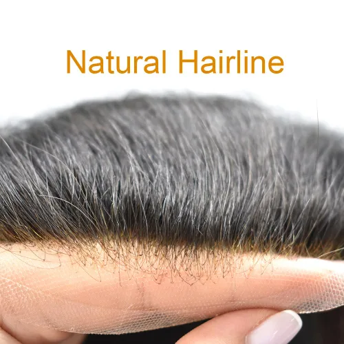 Miniatura 3 de Tupé de cabello humano para hombre, encaje suizo para hombre, postizo de monofilamento fino, sistema de reemplazo de cabello protesis capilar