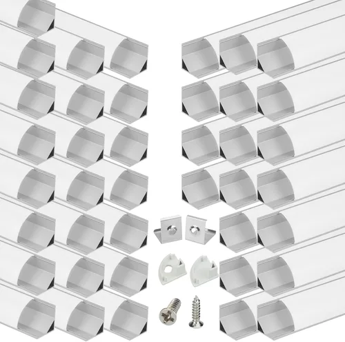 Miniatura 12 de Muzata Paquete de 10 canales LED en forma de V de 6.6 pies/6.6 ft con canal LED de aluminio plateado con cubierta blanca lechosa iluminación