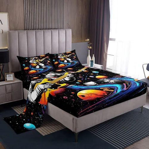 Miniatura 14 de Castle Fairy Juego de Sábanas de Astronauta para Niños, Juego de Sábanas del Espacio de Galaxia Misteriosa, Juegos de Sábanas de Decoración