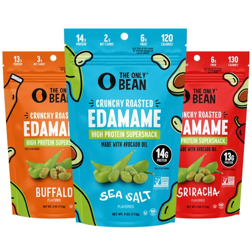 The Only Bean Granos Edamame tostados secos crujientes (paquete variado), bocadillos saludables keto bajos en carbohidratos para adultos y niños,