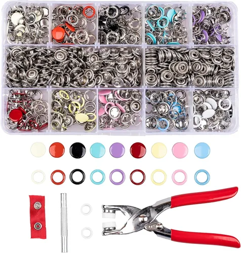Miniatura 7 de 480 juegos de remaches para cuero, kit de remaches de cuero de 4 colores y 3 tamaños, remache de doble tapa con 4 herramientas de ajuste, adecuado