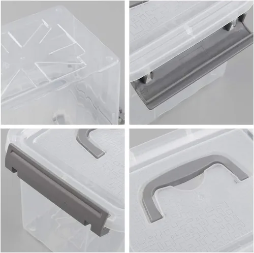 Miniatura 5 de Pekky Contenedores de plástico transparente de 3.5 cuartos de galón, caja de almacenamiento de plástico con mango pequeño, 6 paquetes (gris)