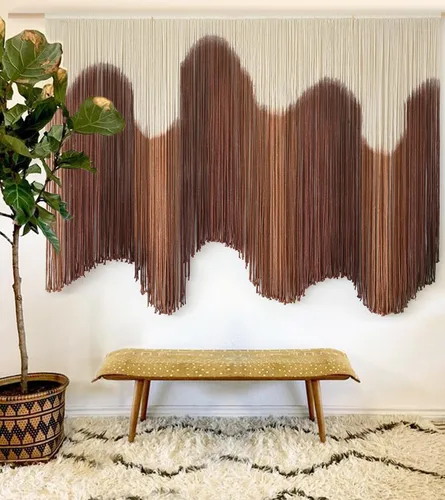 Miniatura 9 de IOWER Colgante de Pared de Macramé Grande Azul Teñido por Inmersión Arte de Fibra Tapiz, Decoración de Pared Boho Hecha a Mano para Sala de Estar