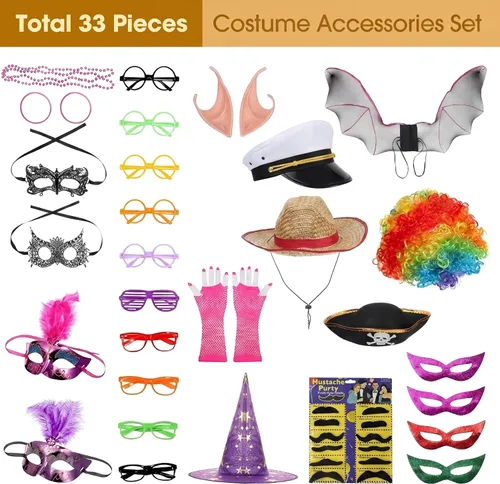 Miniatura 2 de Landhoow Juego de 33 piezas de accesorios para cabina de fotos divertidas, accesorios para cabina de fotos, accesorios de disfraces, sombrero