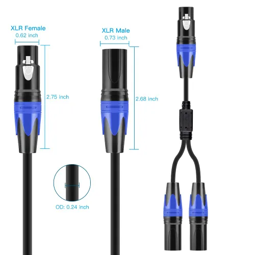 Miniatura 4 de Cable divisor XLR, cable de conexión en Y de 1 hembra a 2 machos, cable divisor de micrófono equilibrado, adaptador de audio (11.8 pulgadas)