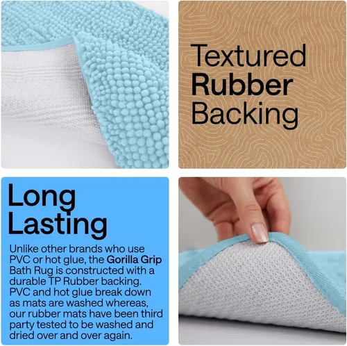 Miniatura 359 de Gorilla Grip - Tapete de baño de felpilla gruesa, suave y absorbente, secado rápido, de microfibra, con reverso de caucho, para piso de ducha, Nube