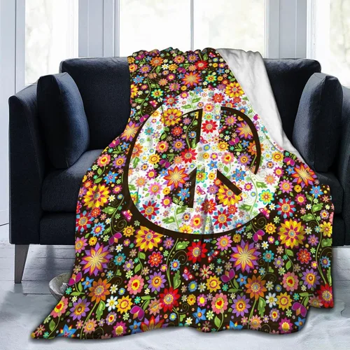 Miniatura 10 de Manta de forro polar con signo de la paz de los hippies ultra suave y acogedora manta decorativa de franela para el hogar, cama, sofá, silla