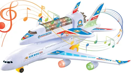 Liberty Imports Transbordador espacial eléctrico de avión transportador de juguete de acción para niños Bump and Go - Modelo grande Jumbo Jet con