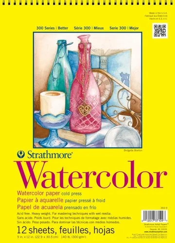 Miniatura 6 de Strathmore Bloc de papel de acuarela serie 300, encuadernado con cinta, 11 x 15 pulgadas, 12 hojas (140 libras/300g), papel de artista para adultos