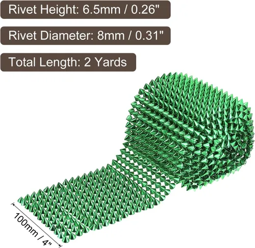 Miniatura 2 de uxcell 2 yardas cosidas en forma de cono para coser, 12 filas de plástico con parte trasera plana, remaches punk, cinta para manualidades, bolsos