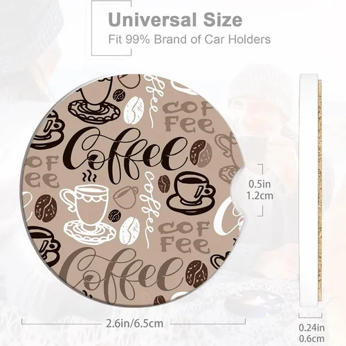 Miniatura 2 de TUBAMQ Posavasos de automóvil para portavasos de automóvil, paquete de 2 posavasos de cerámica absorbente de café, lindo soporte para tazas