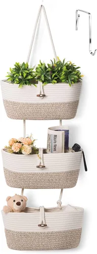 Cesta organizadora de cuerda de algodón, 3 niveles para colgar en la pared, organizador de armario, cestas decorativas para organizar la sala de