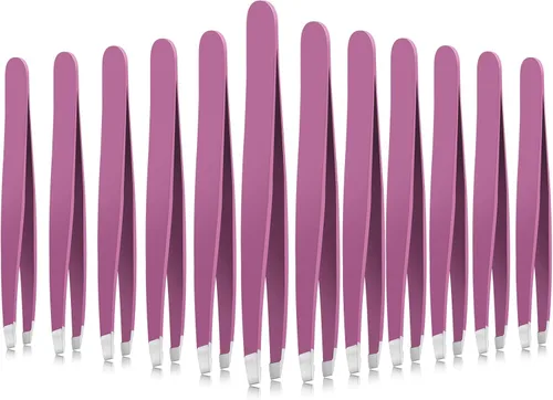 Miniatura 15 de Mudder Juego de 12 pinzas para cejas para cabello facial, pinzas de punta inclinada de acero inoxidable a granel para hombres y mujeres (multicolor)