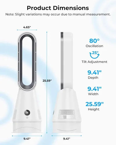 Miniatura 9 de Ventilador de calentador y enfriador 2 en 1 sin aspas, calentadores de espacio silencioso de 1600 W y ventiladores de torre de 8 velocidades
